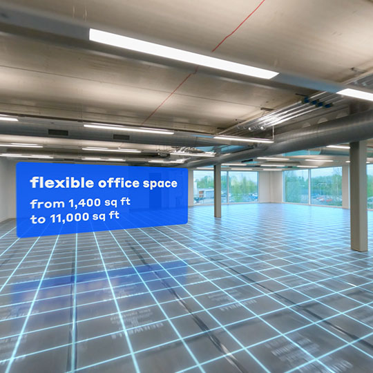 Example of a tracked motion graphic shown within the ARbeta building in Manchester